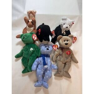 LOT OF 6 assorted Ty Beanie Babies- all original‎ 1990's plush animals w/Tags